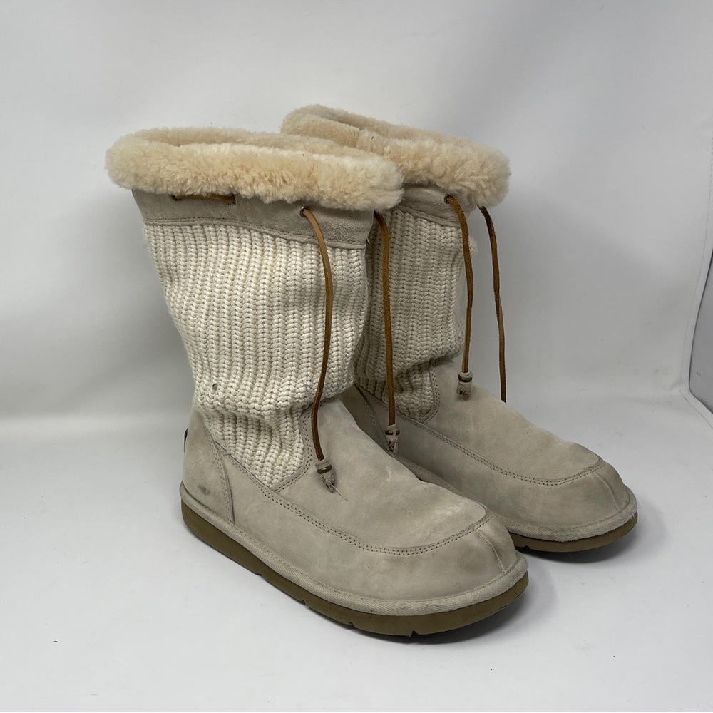 UGG Australia 5124 Suburb Knit Beige Suede Knitted Boots Womens Size 10